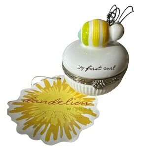 Baby's "My First Curl" Bumble Bee Ceramic Trinket Box Hinged Secure Closure‎